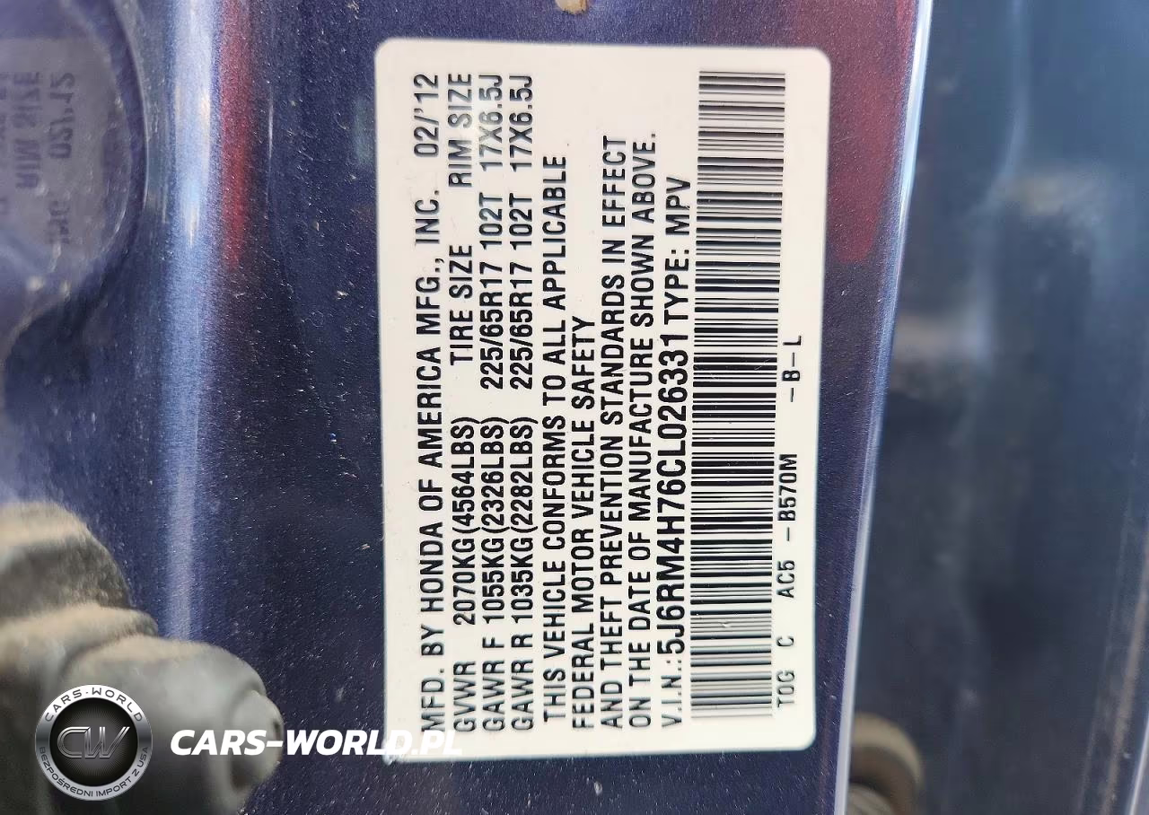2012 Honda Cr-V Exl VIN:5J6RM4H76CL026331 - 12