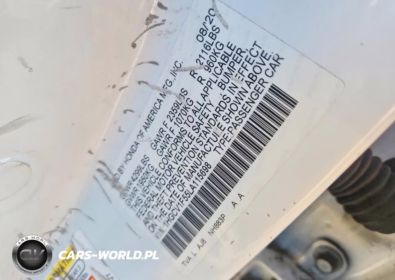 2020 Honda Accord Exl VIN:1HGCV1F55LA115698 - 12