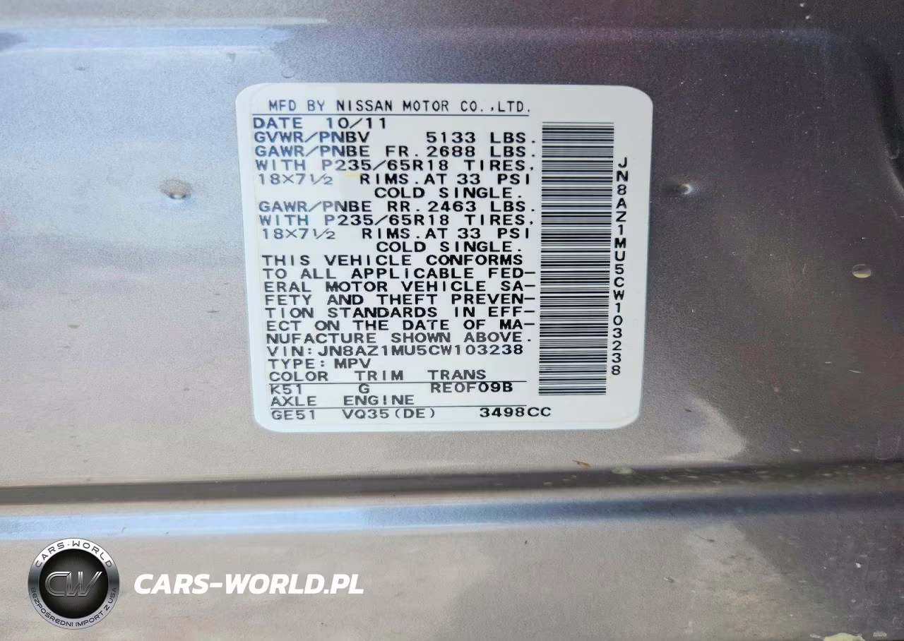 2012 Nissan Murano S VIN:JN8AZ1MU5CW103238 - 14