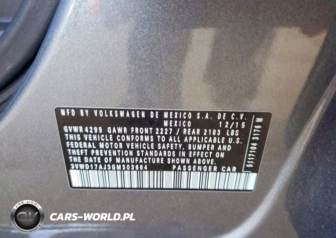2016 Volkswagen Jetta Sport VIN:3VWD17AJ3GM303664 - 12