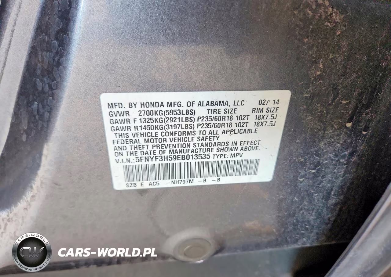 2014 Honda Pilot Exl VIN:5FNYF3H59EB013535 - 13