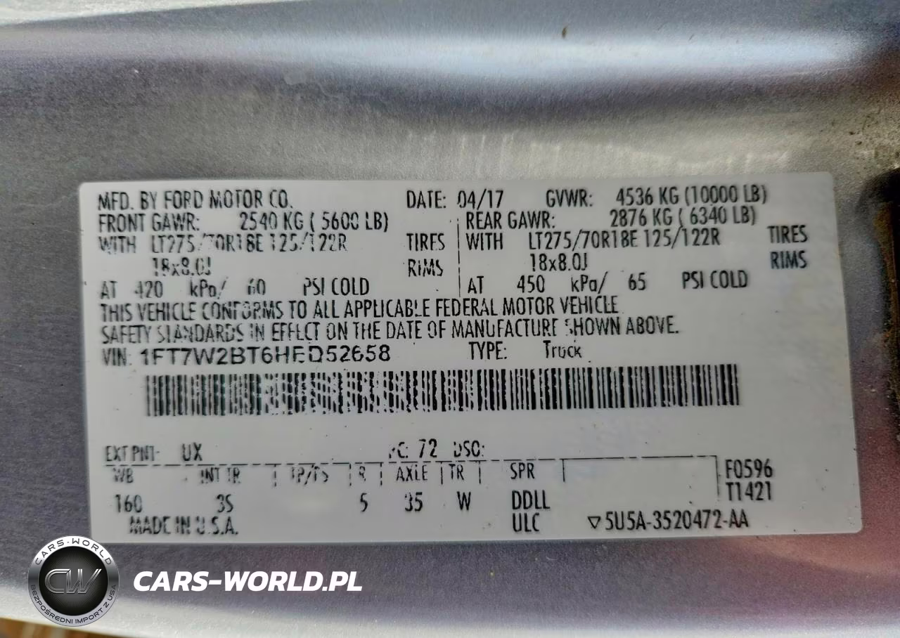 2017 Ford F250 Super Duty VIN:1FT7W2BT6HED52658 - 12