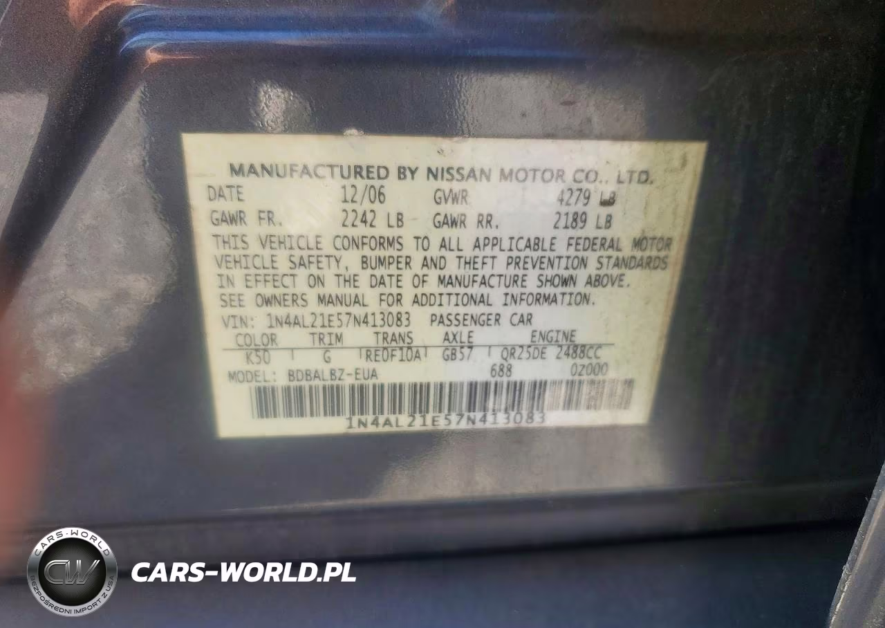 2007 Nissan Altima 2.5 VIN:1N4AL21E57N413083 - 12