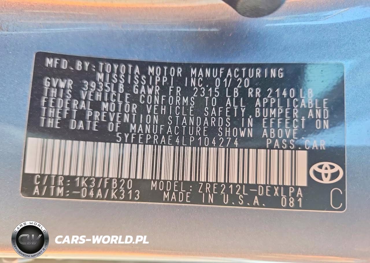 2020 Toyota Corolla Le VIN:5YFEPRAE4LP104274 - 12