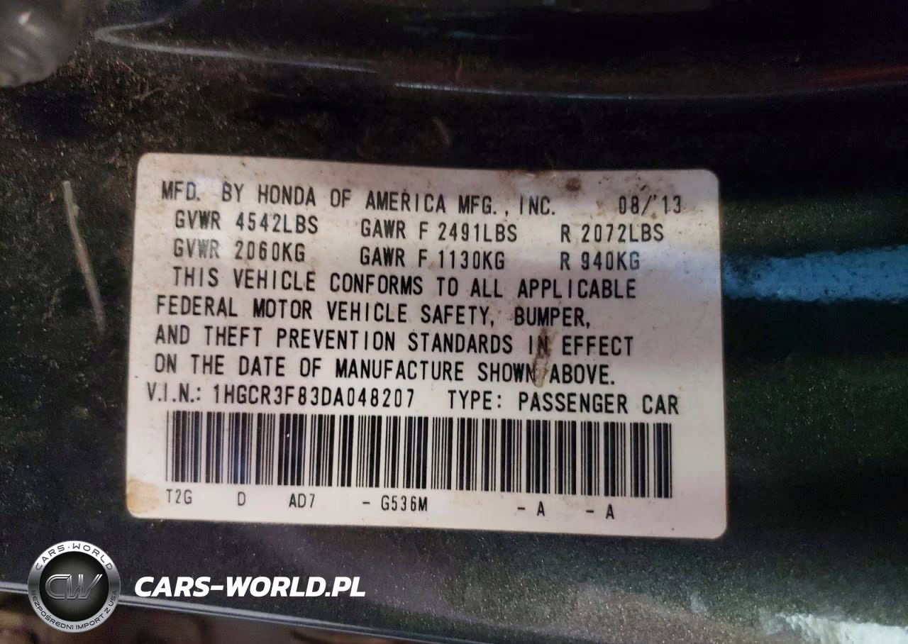 2013 Honda Accord Exl VIN:1HGCR3F83DA048207 - 12