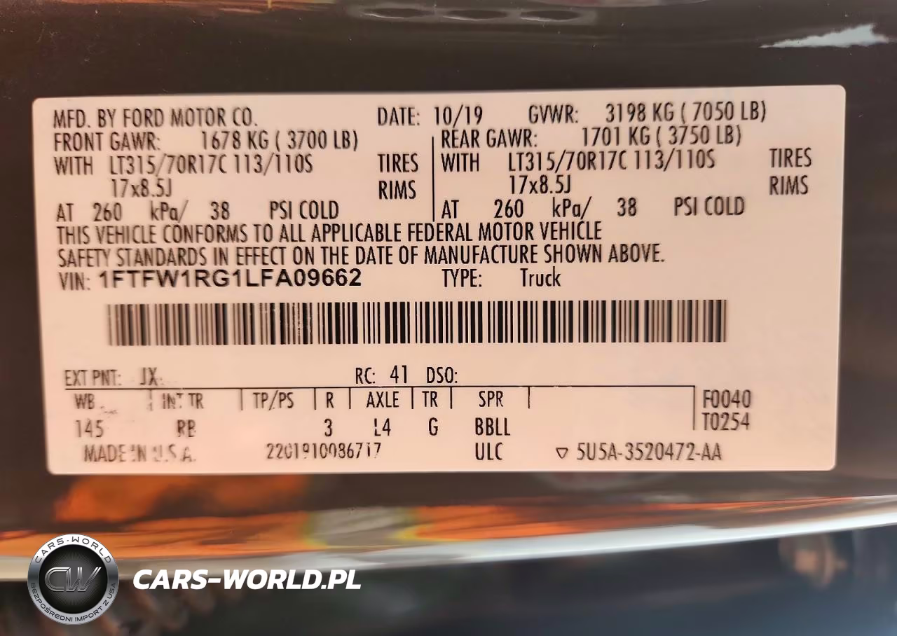 2020 Ford F150 Raptor VIN:1FTFW1RG1LFA09662 - 12