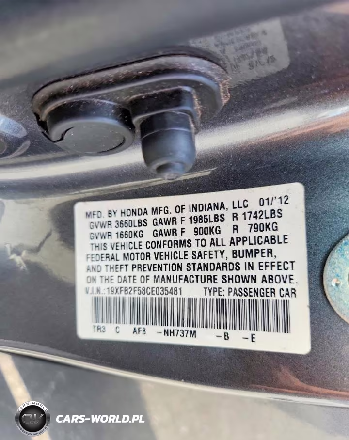 2012 Honda Civic Lx VIN:19XFB2F58CE035481 - 13