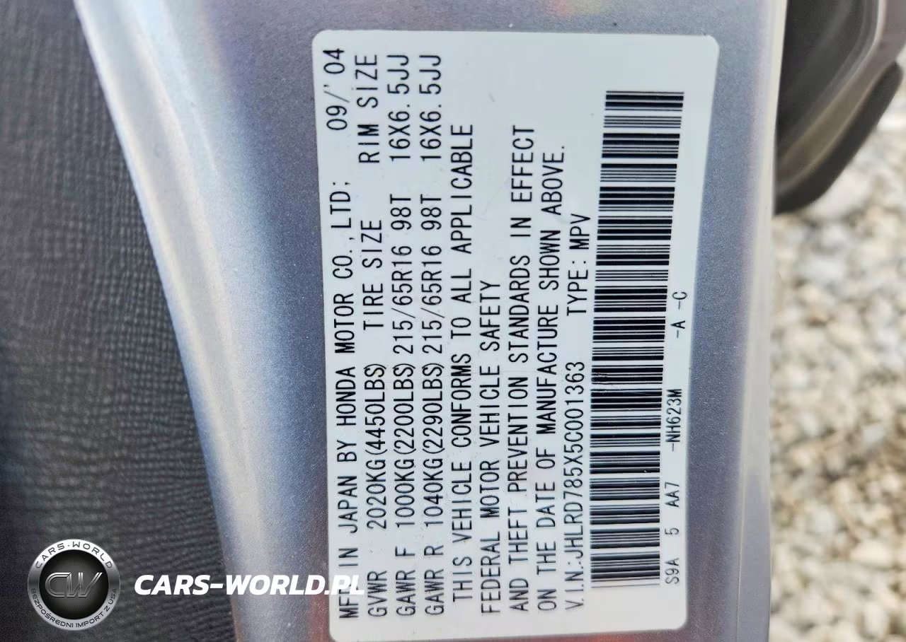 2005 Honda Cr-V Lx VIN:JHLRD785X5C001363 - 13