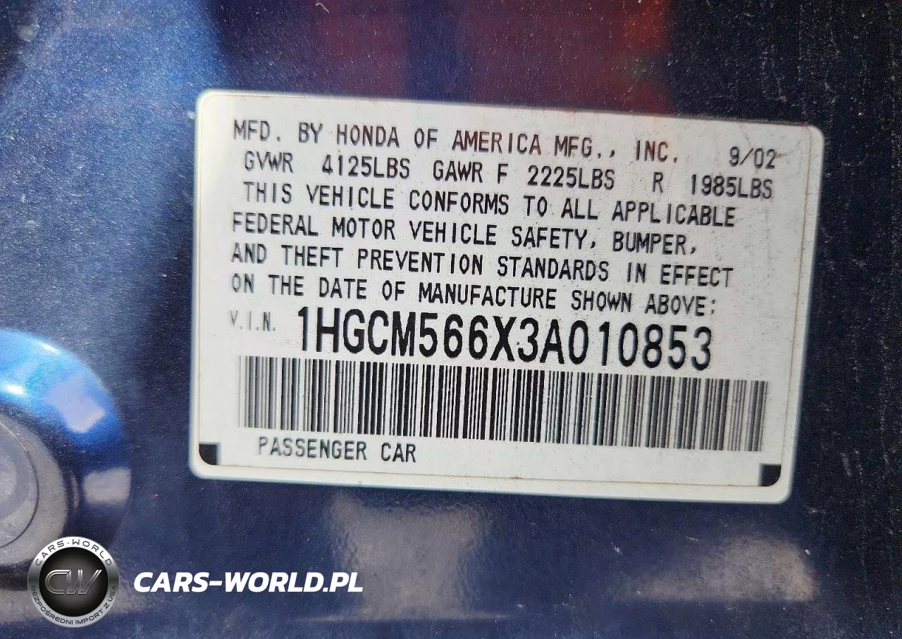 2003 Honda Accord Ex VIN:1HGCM566X3A010853 - 12