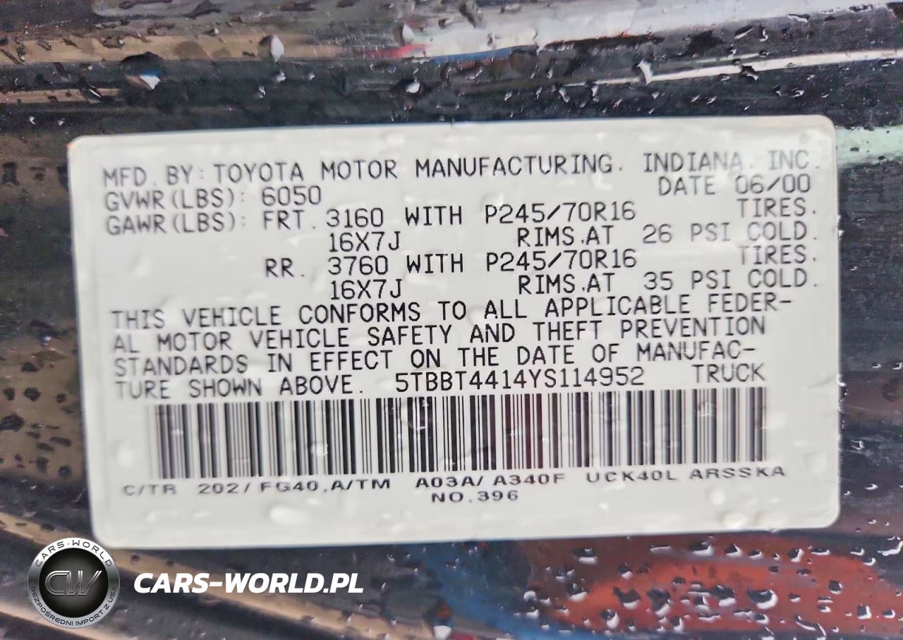 2000 Toyota Tundra Sr5 VIN:5TBBT4414YS114952 - 12