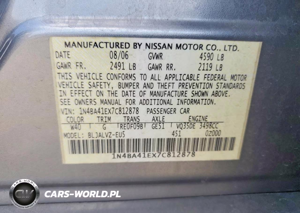 2007 Nissan Maxima 3.5 Se VIN:1N4BA41EX7C812878 - 13