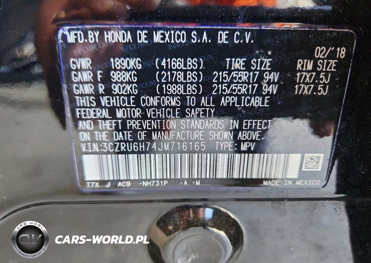 2018 Honda Hr-V Exl VIN:3CZRU6H74JM716165 - 13