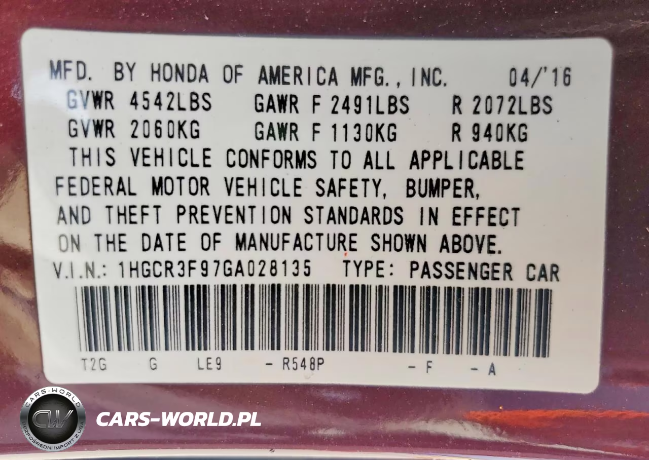 2016 Honda Accord Touring VIN:1HGCR3F97GA028135 - 12