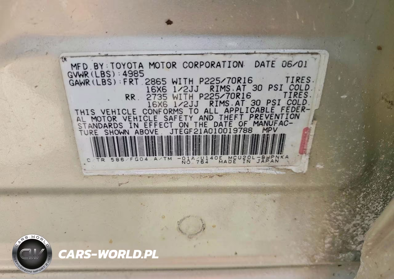 2001 Toyota Highlander Base VIN:JTEGF21A010019788 - 13