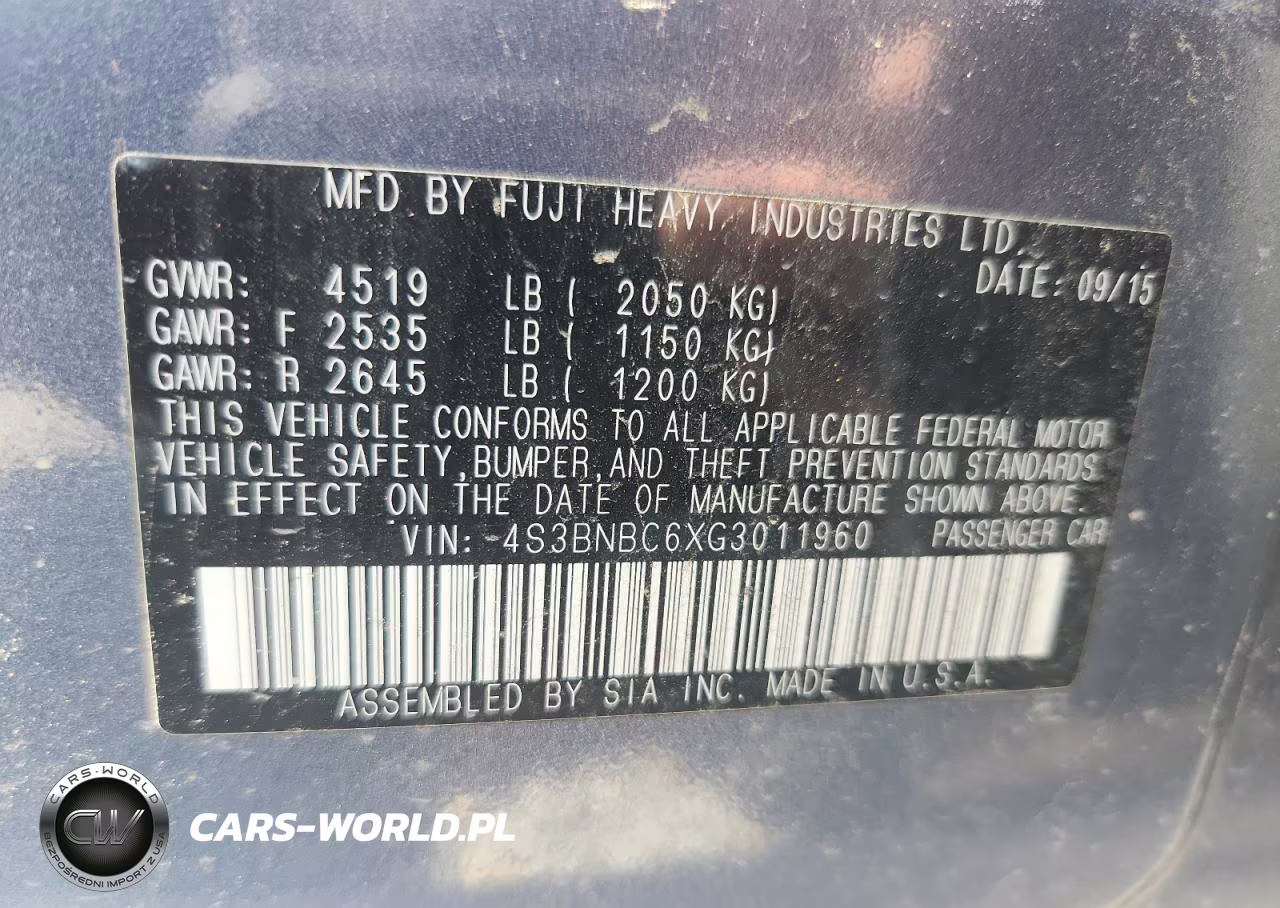 2016 Subaru Legacy 2.5I Premium VIN:4S3BNBC6XG3011960 - 13