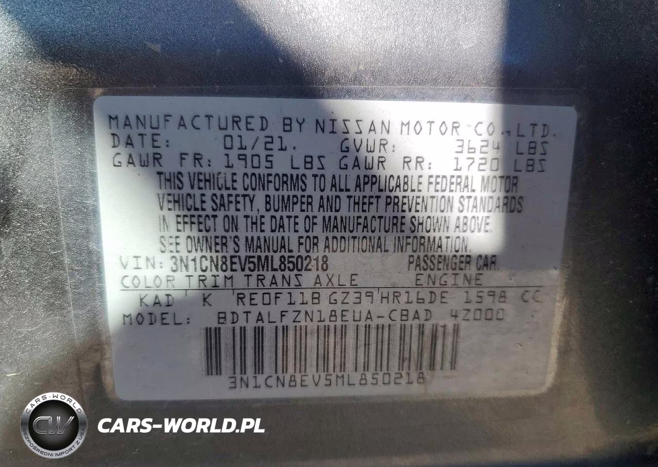 2021 Nissan Versa Sv VIN:3N1CN8EV5ML850218 - 12