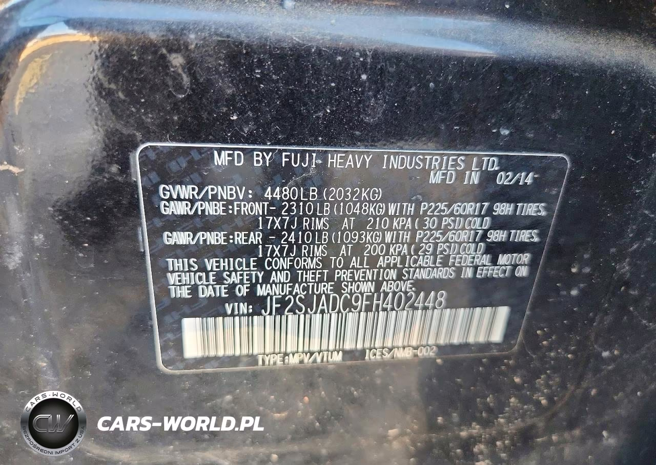 2015 Subaru Forester 2.5I Premium VIN:JF2SJADC9FH402448 - 14