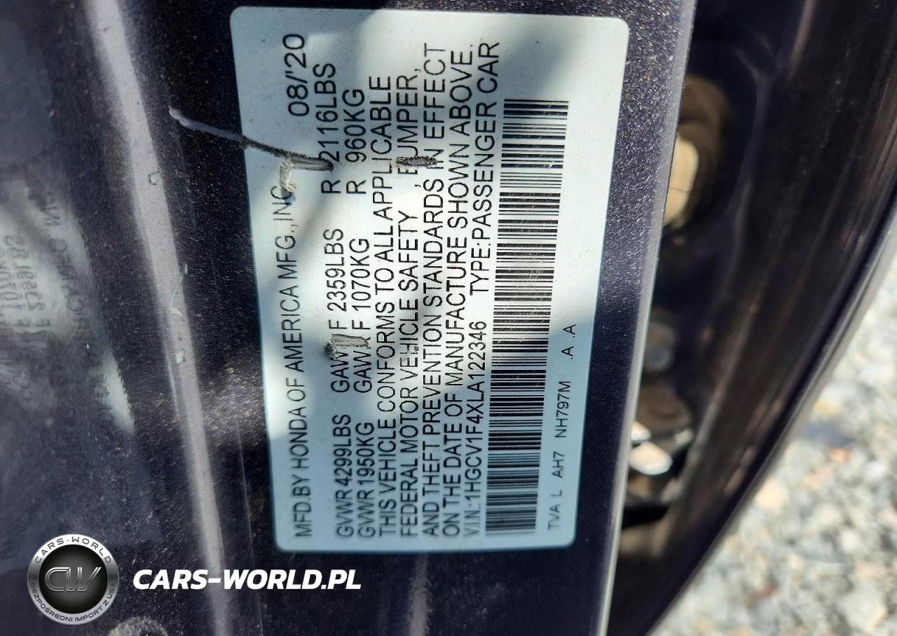 2020 Honda Accord Ex VIN:1HGCV1F4XLA122346 - 13