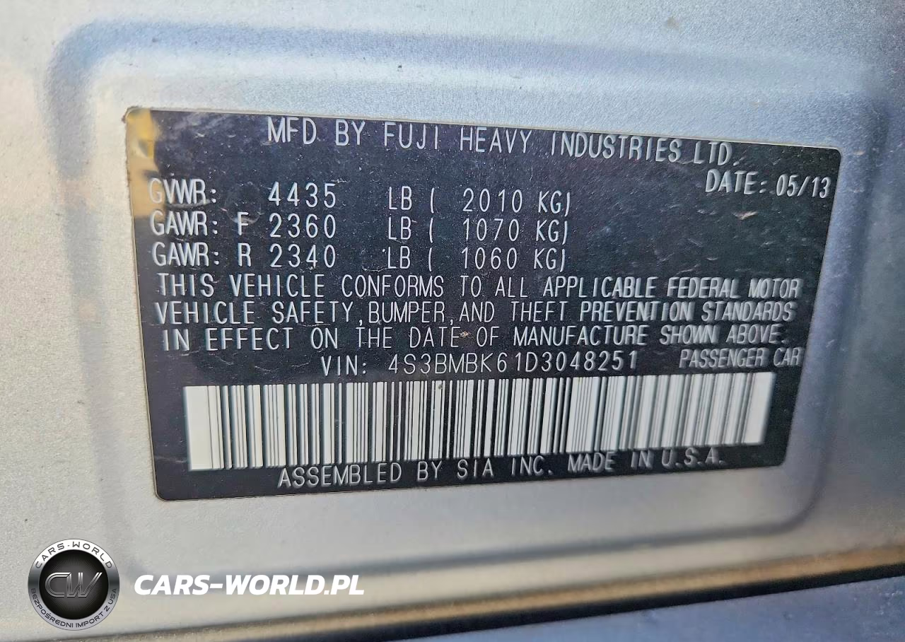 2013 Subaru Legacy 2.5I Limited VIN:4S3BMBK61D3048251 - 13