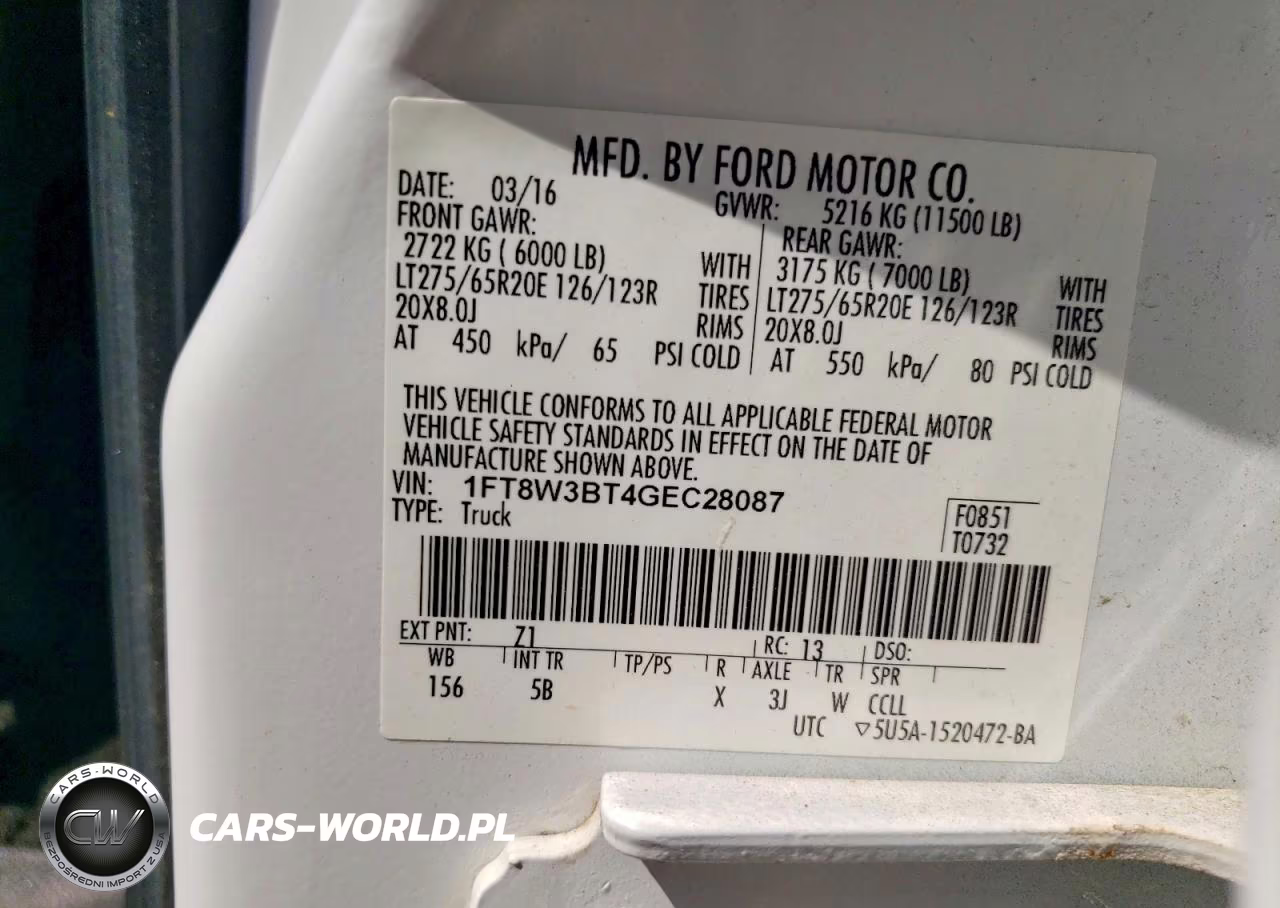 2016 Ford F350 Super Duty VIN:1FT8W3BT4GEC28087 - 12
