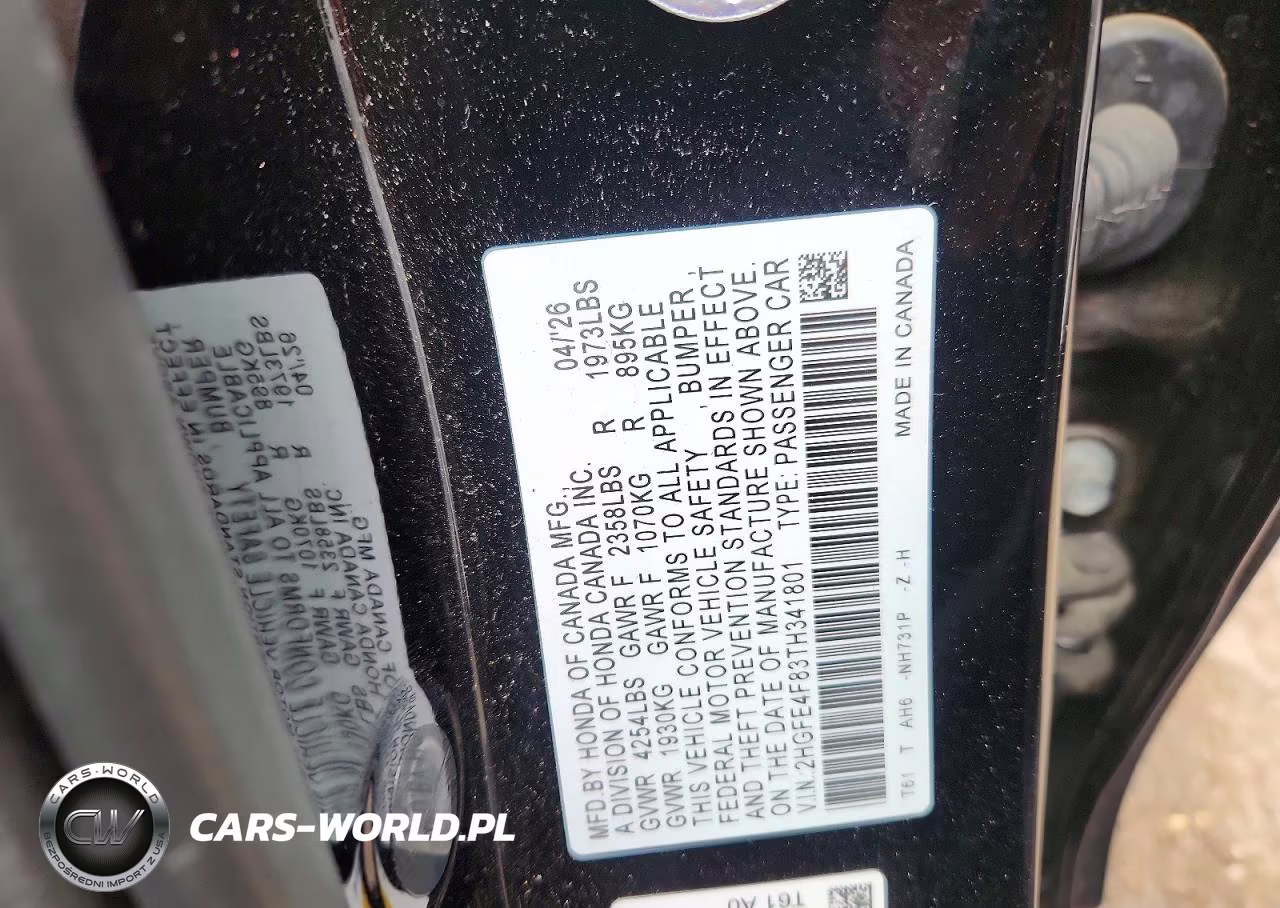 2026 Honda Civic Sport VIN:2HGFE4F83TH341801 - 12