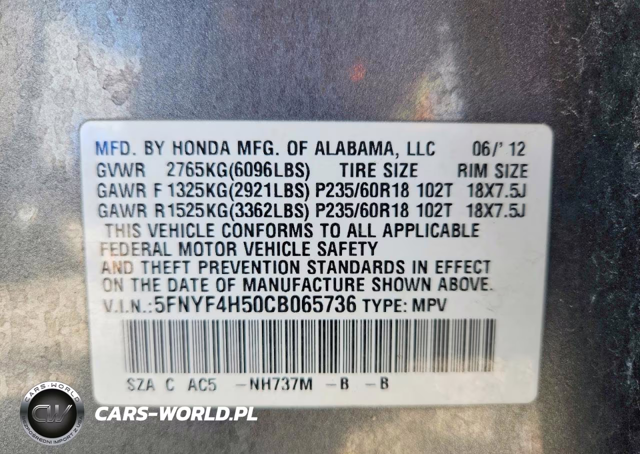 2012 Honda Pilot Exl VIN:5FNYF4H50CB065736 - 13