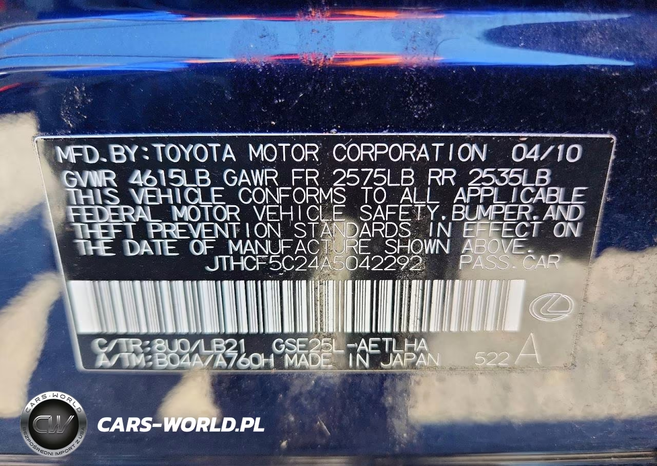 2010 Lexus Is 250 VIN:JTHCF5C24A5042292 - 12