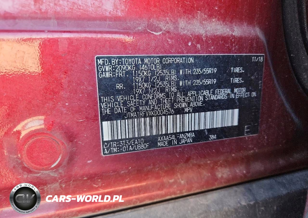 2019 Toyota Rav4 Xle Premium VIN:JTMA1RFVXKD004576 - 12
