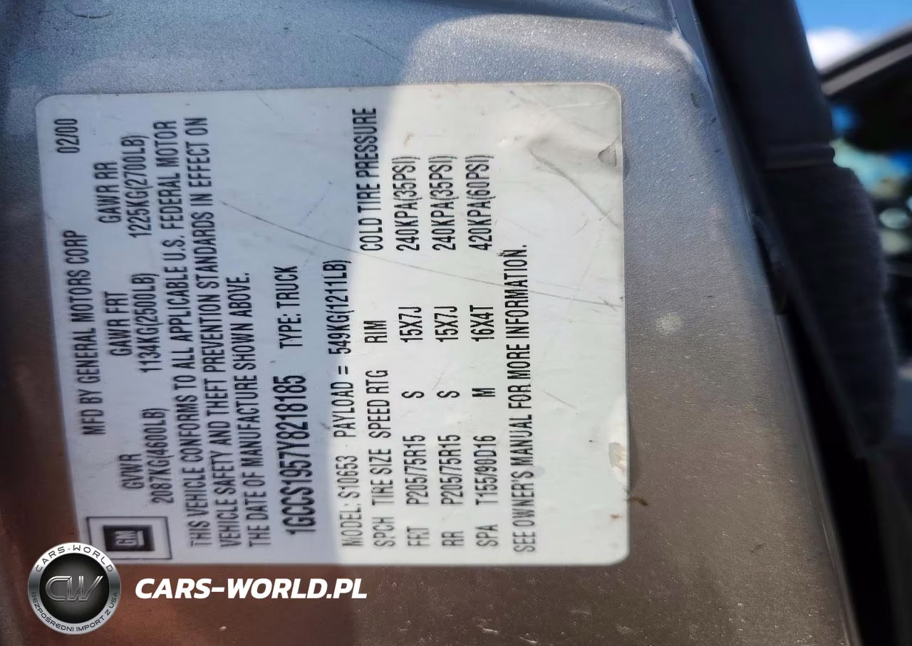 2000 Chevrolet S Truck S10 VIN:1GCCS1957Y8218185 - 12