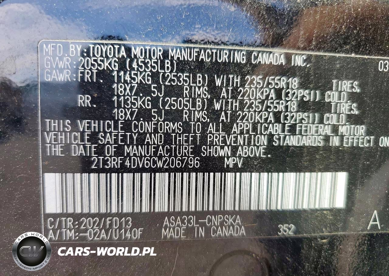 2012 Toyota Rav4 Sport VIN:2T3RF4DV6CW206796 - 13