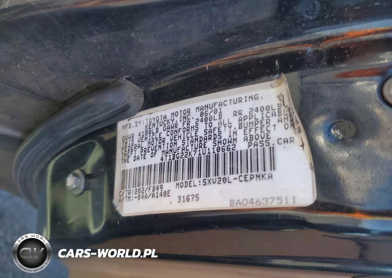 2001 Toyota Camry Le VIN:4T1BG22K71U110662 - 12