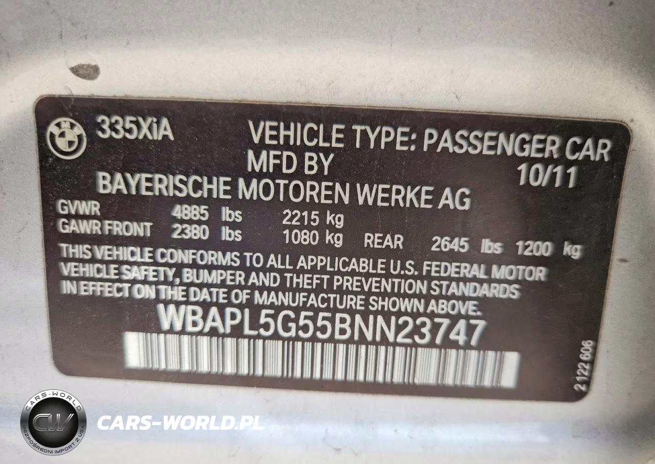 2011 BMW 335 Xi VIN:WBAPL5G55BNN23747 - 12