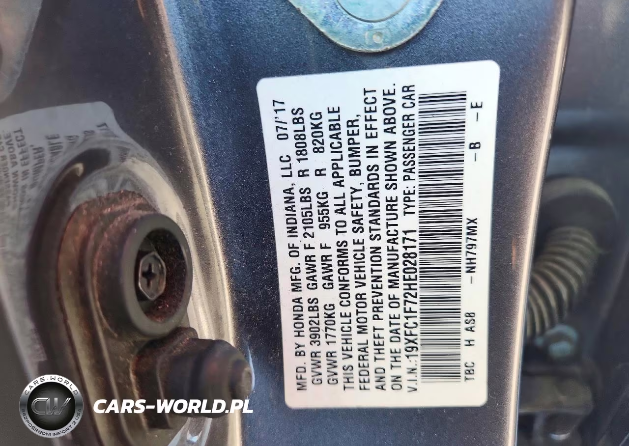 2017 Honda Civic Exl VIN:19XFC1F72HE028171 - 12