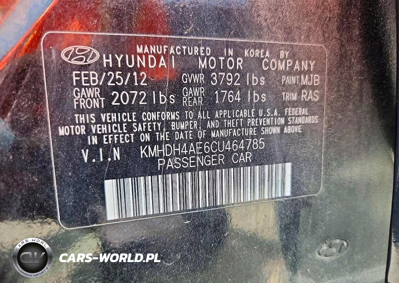 2012 Hyundai Elantra Gls VIN:KMHDH4AE6CU464785 - 12