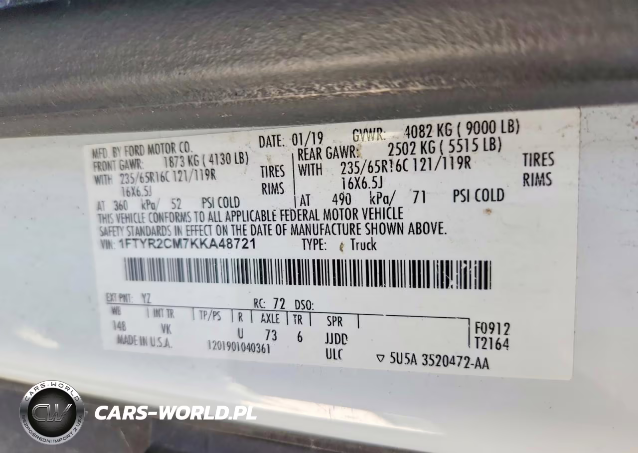 2019 Ford Transit T-250 VIN:1FTYR2CM7KKA48721 - 13