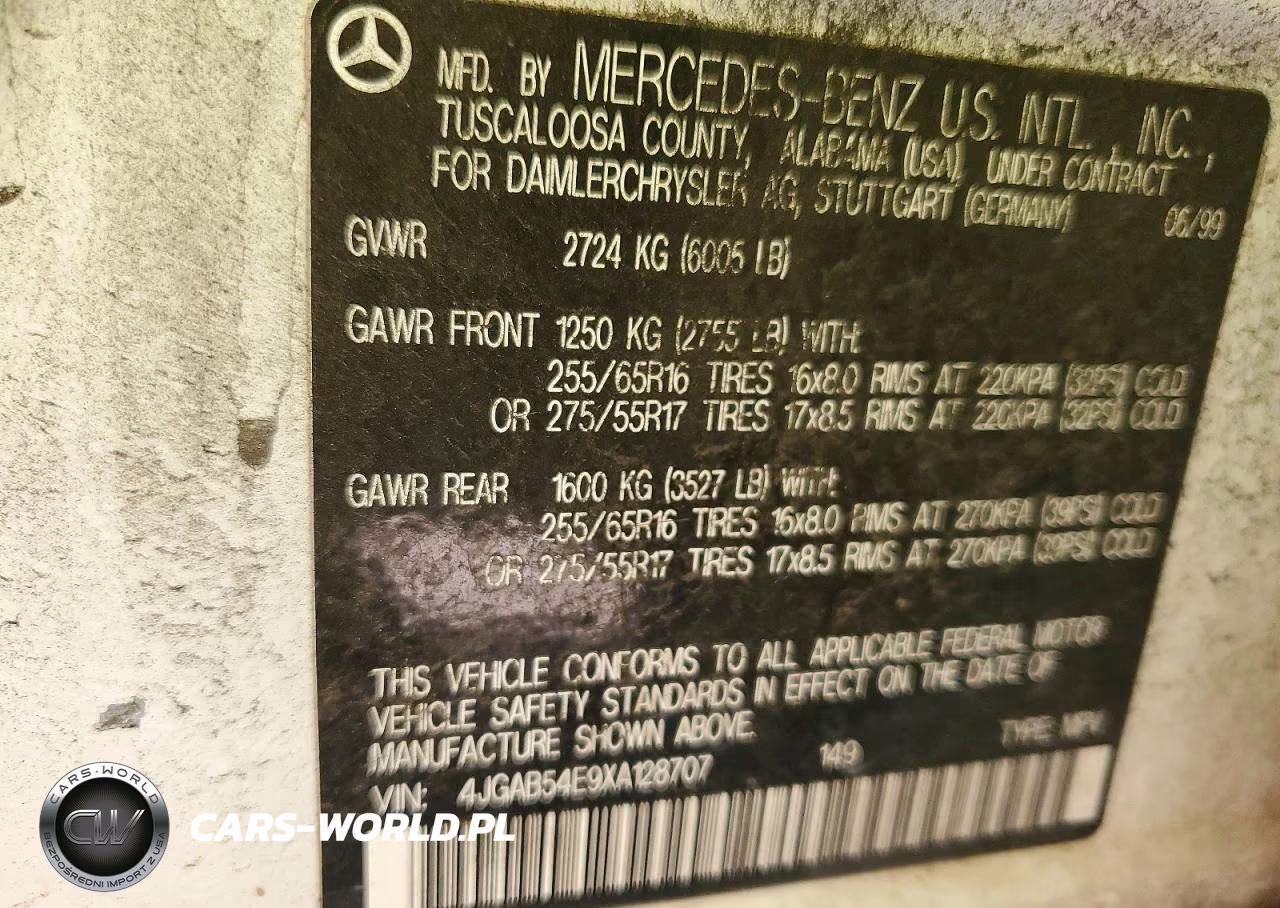 1999 Mercedes-Benz Ml 320 VIN:4JGAB54E9XA128707 - 12