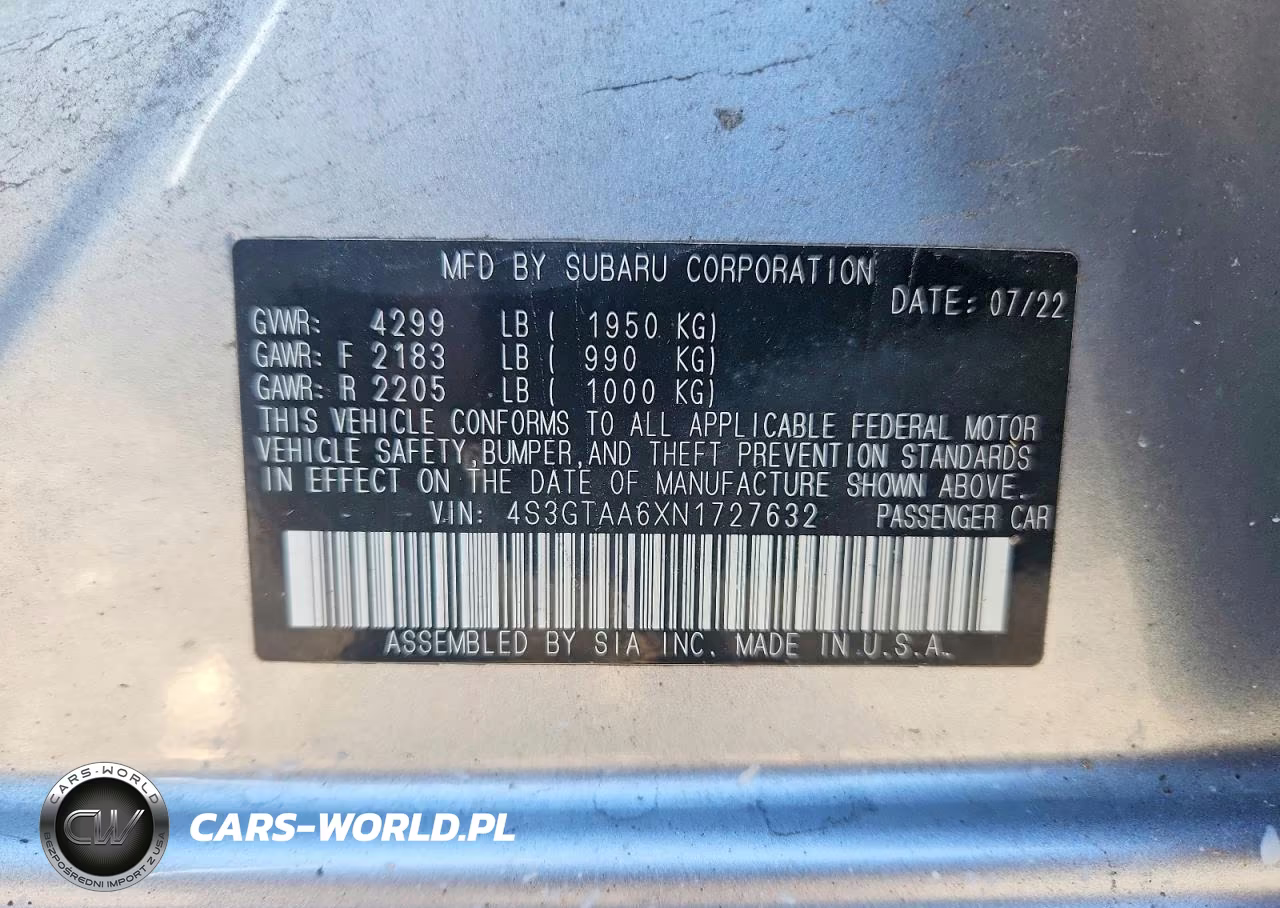 2022 Subaru Impreza VIN:4S3GTAA6XN1727632 - 12