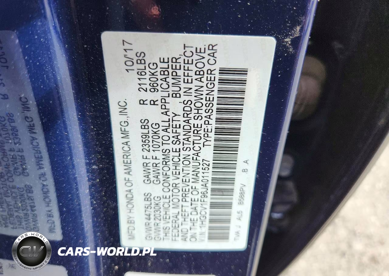 2018 Honda Accord Touring VIN:1HGCV1F96JA011527 - 12