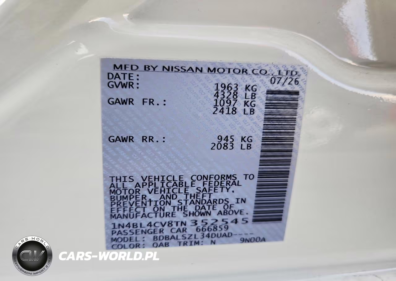 2026 Nissan Altima Sr VIN:1N4BL4CV8TN352545 - 13
