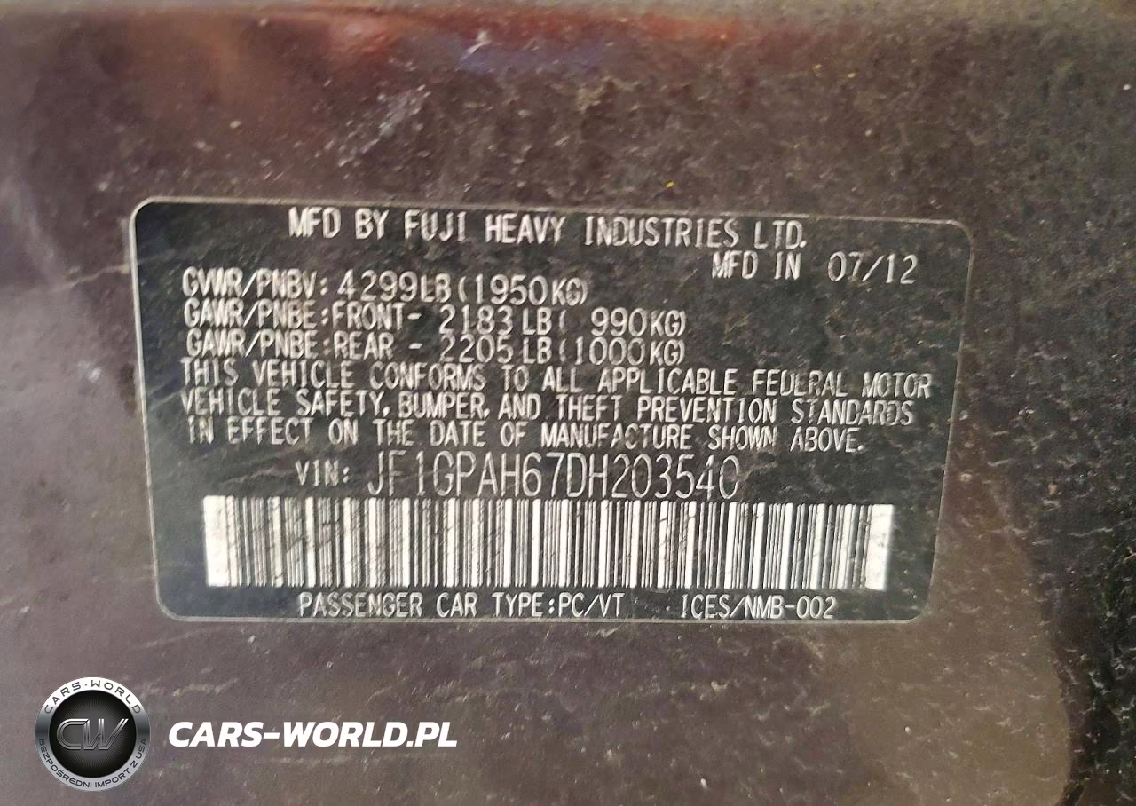 2013 Subaru Impreza Limited VIN:JF1GPAH67DH203540 - 12