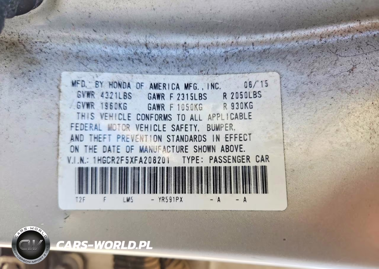 2015 Honda Accord Sport VIN:1HGCR2F5XFA208201 - 12