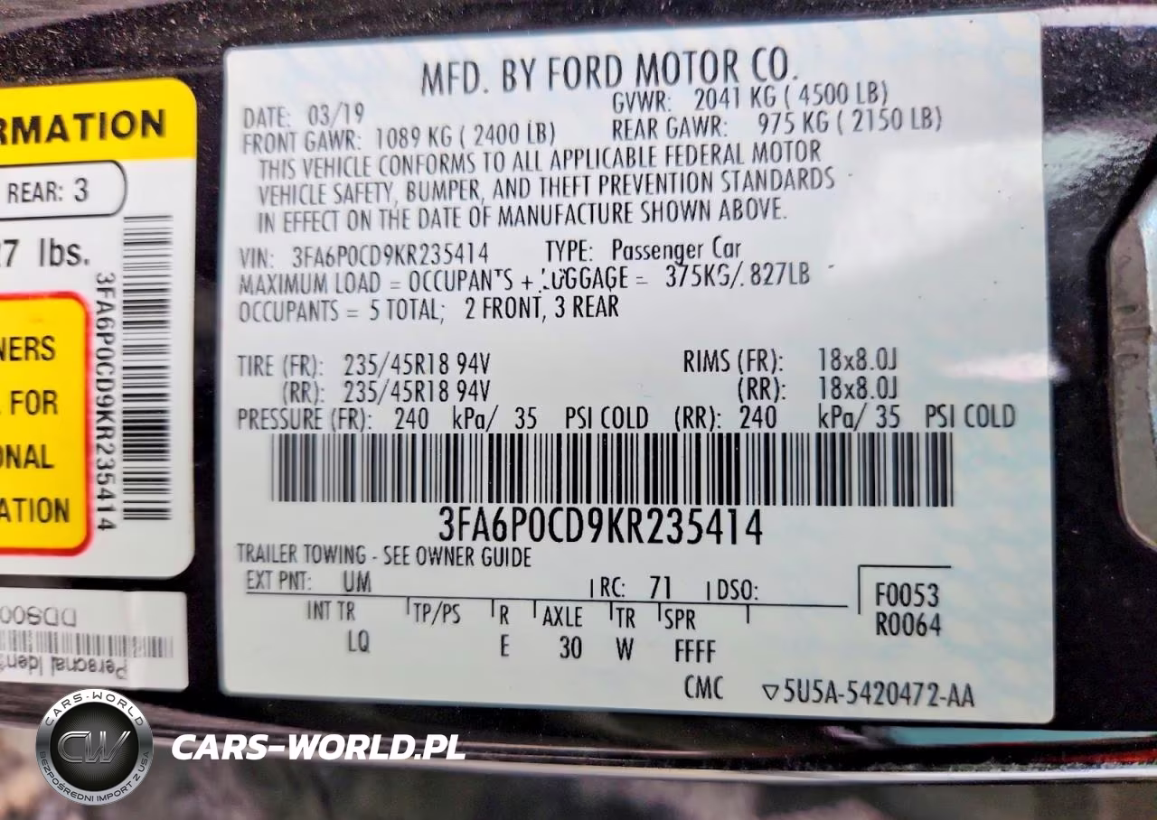 2019 Ford Fusion Sel VIN:3FA6P0CD9KR235414 - 13