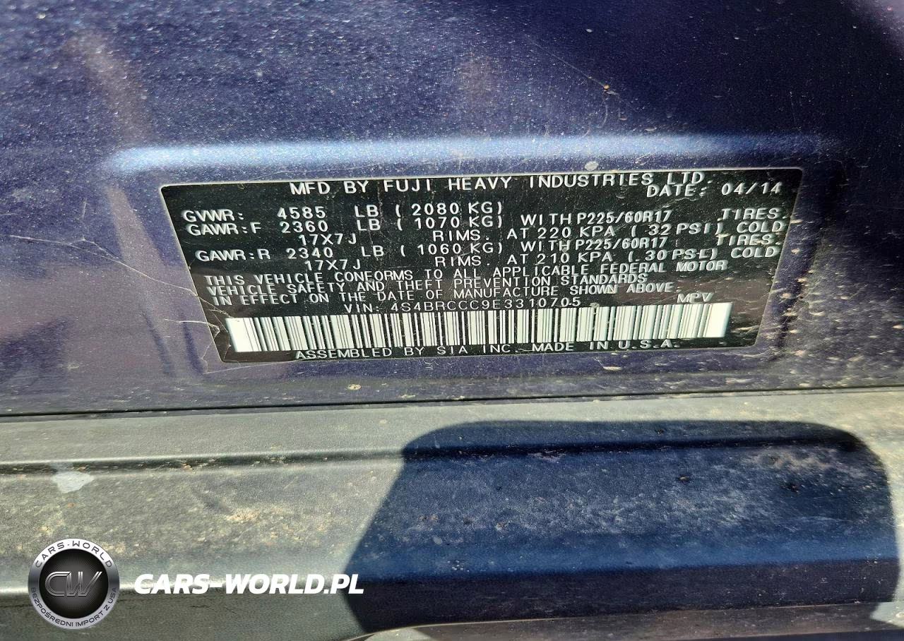 2014 Subaru Outback 2.5I Premium VIN:4S4BRCCC9E3310705 - 13