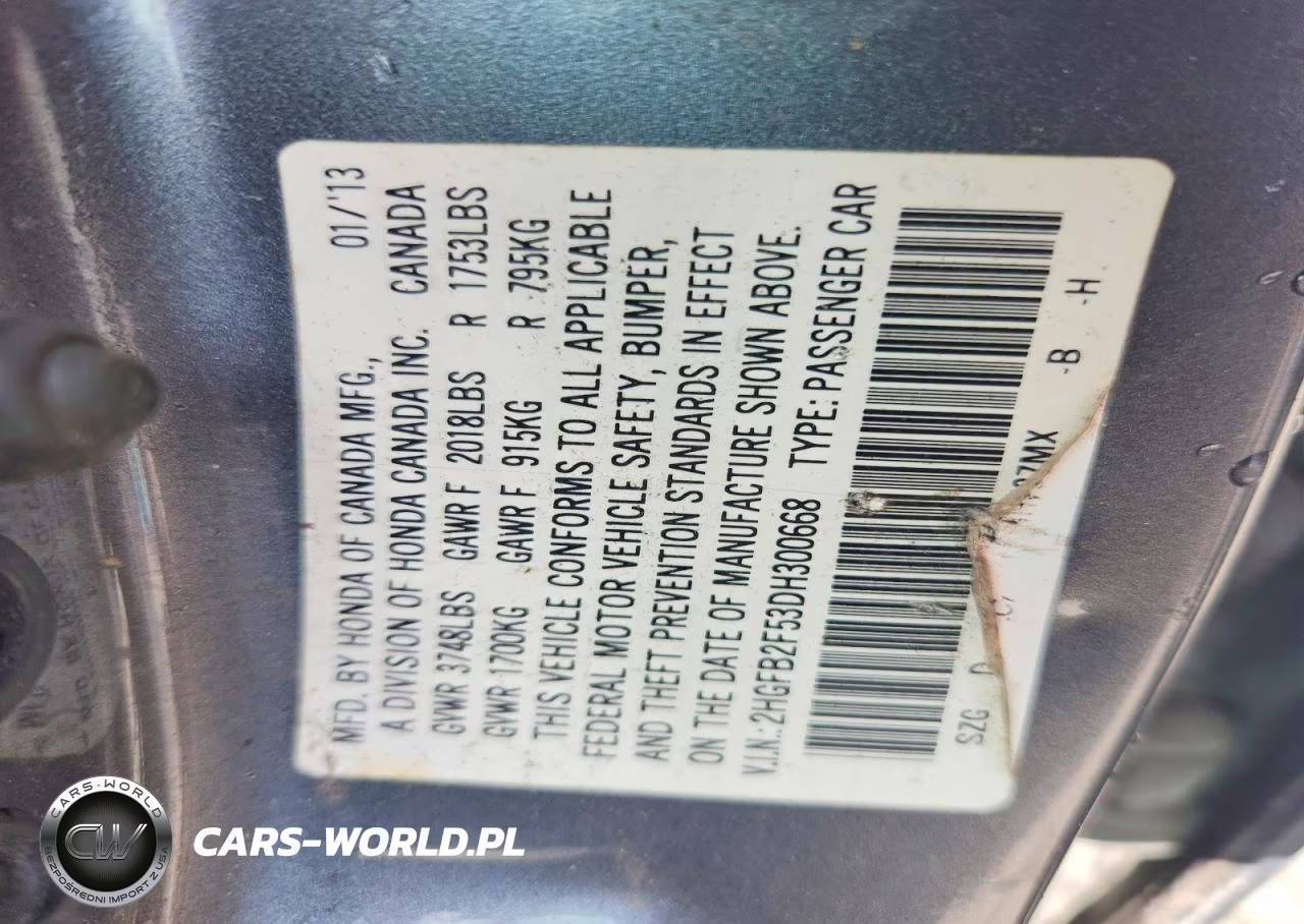 2013 Honda Civic Lx VIN:2HGFB2F53DH300668 - 12