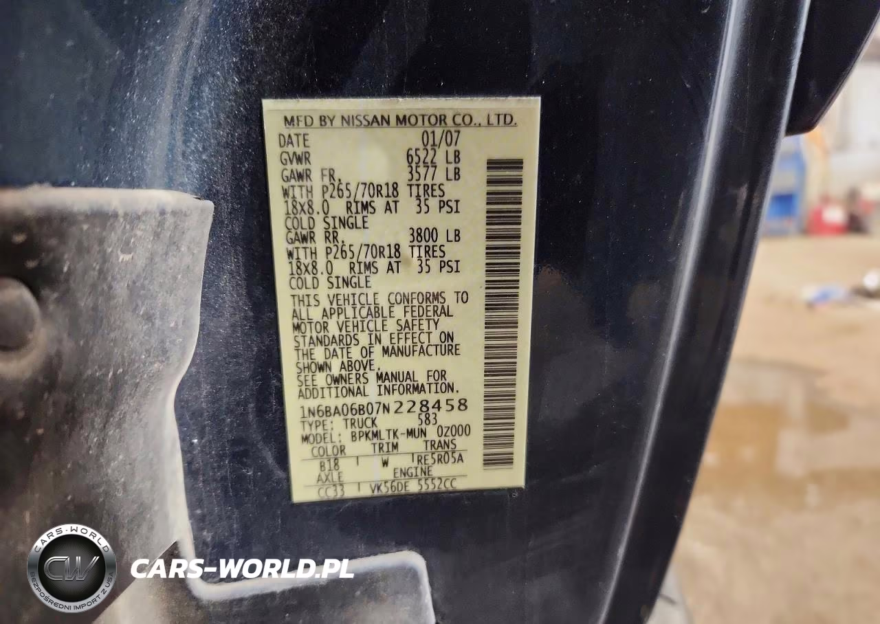 2007 Nissan Titan Xe Ffv VIN:1N6BA06B07N228458 - 12