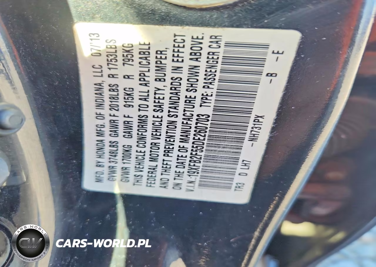 2013 Honda Civic Lx VIN:19XFB2F55DE260703 - 13