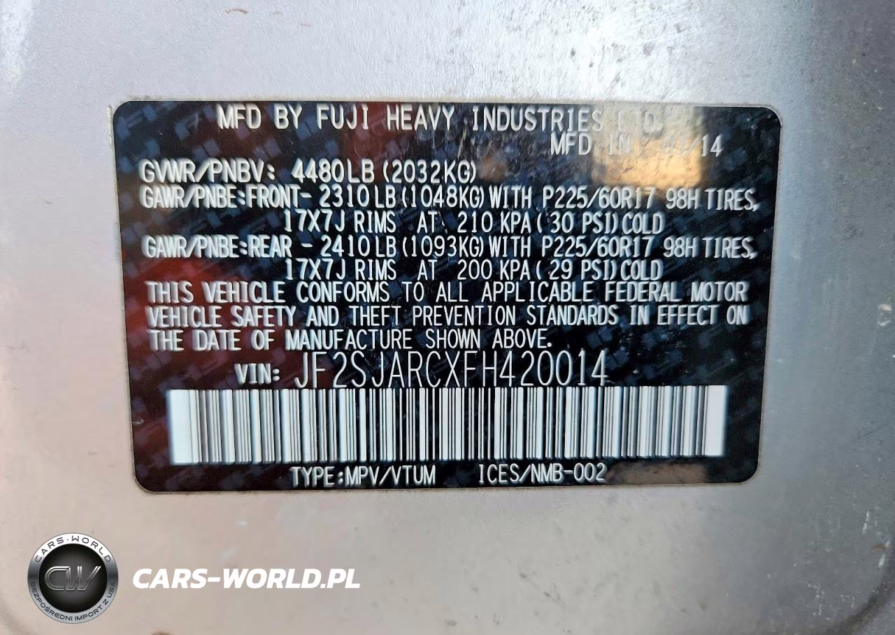2015 Subaru Forester 2.5I Limited VIN:JF2SJARCXFH420014 - 13