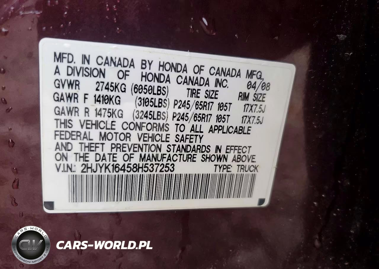 2008 Honda Ridgeline Rts VIN:2HJYK16458H537253 - 12