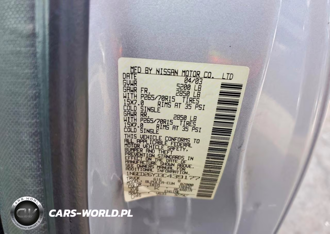 2003 Nissan Frontier Xe-V6 VIN:1N6ED26Y33C439177 - 12