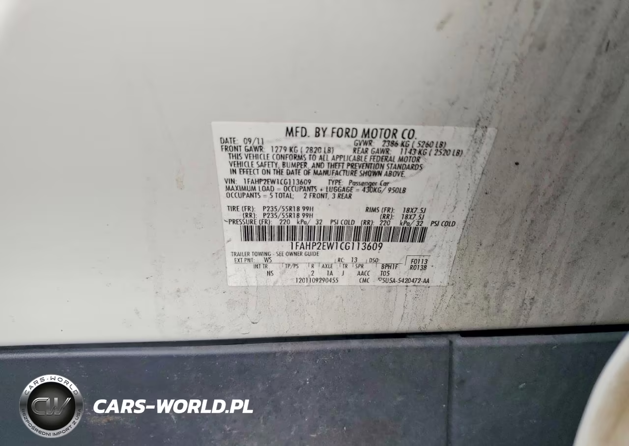 2012 Ford Taurus Sel VIN:1FAHP2EW1CG113609 - 13